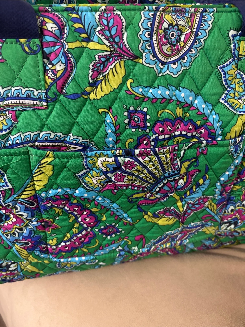Vera Bradley Emerald Paisley Quilted Travel Tote with Navy Straps - Picture 3 of 6